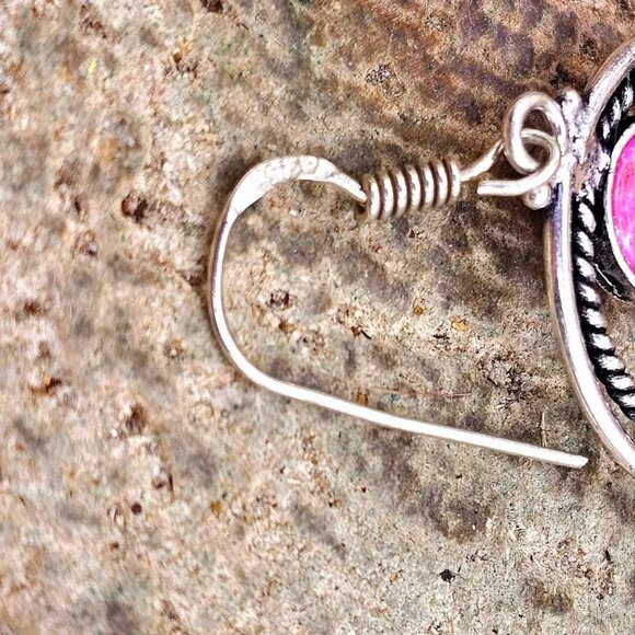 Hot Pink Stone Double Loops 925 Earring - Picture 3 of 10